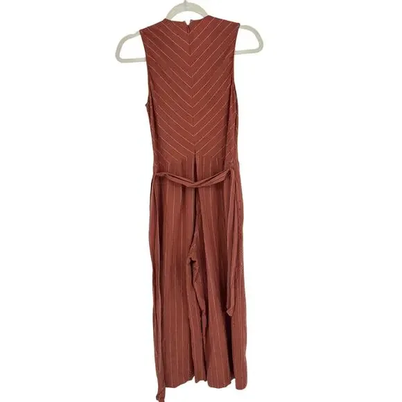 Saylor Emery Stripe Jumpsuit in Rust Size XS Linen Blend Wide Leg Preppy Coastal - Picture 2 of 11